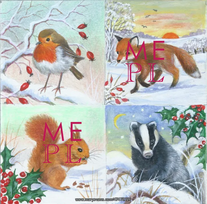 : Robin, Squirrel and holly, badger and holly : Robin, Squirrel and holly, badger and holly