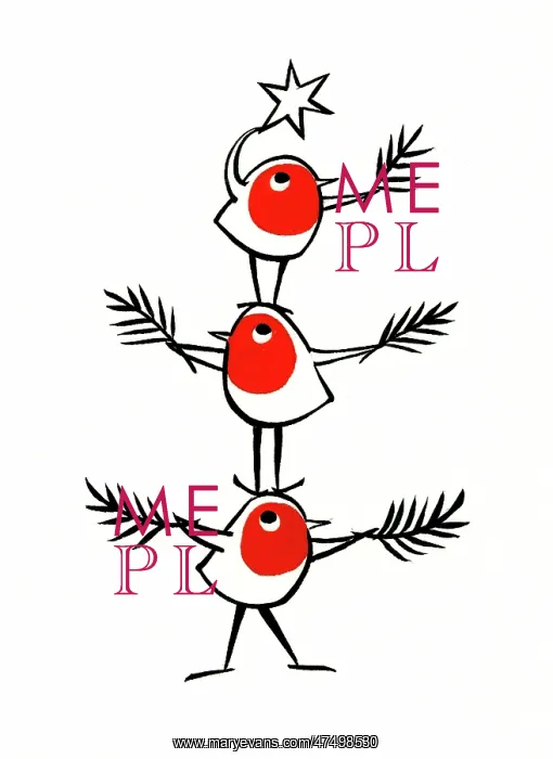 : Three robins balancing as Christmas tree : Three robins balancing as Christmas tree