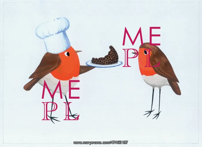 : Two Robins with Christmas Pudding : Two Robins with Christmas Pudding