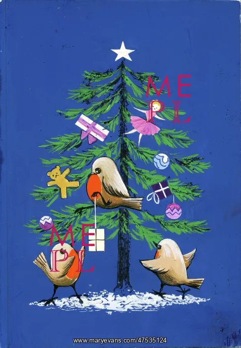 : Three Robins and Christmas Tree : Three Robins and Christmas Tree