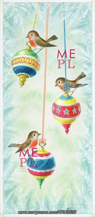 : Robins on Christmas tree decorations : Robins on Christmas tree decorations