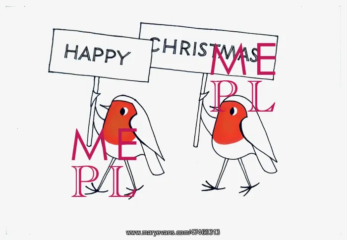 : Two Robins with Happy Christmas Placards : Two Robins with Happy Christmas Placards