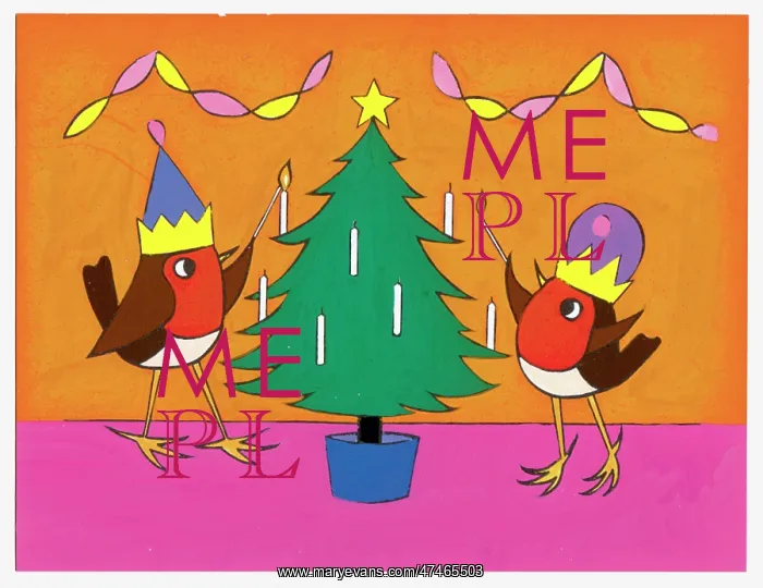 : Robins Lighting Candles on Christmas Tree : Robins Lighting Candles on Christmas Tree
