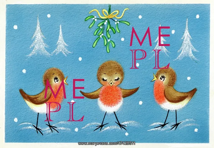 : Three robins under mistletoe : Three robins under mistletoe