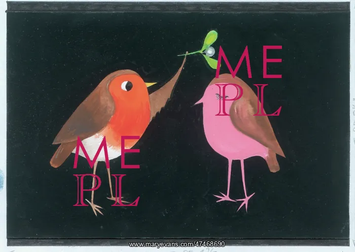 : Robins under mistletoe : Robins under mistletoe