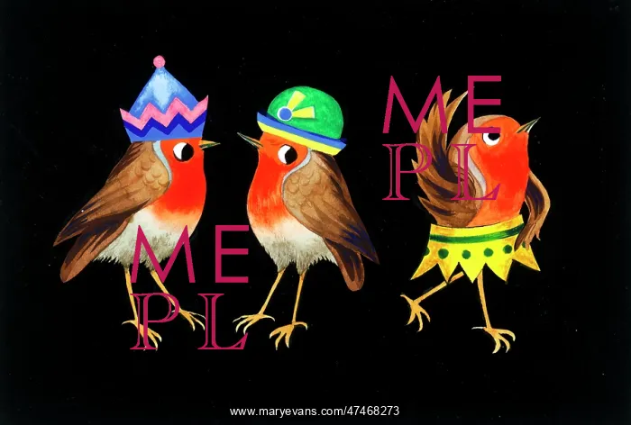  : Three Robins with paper hats