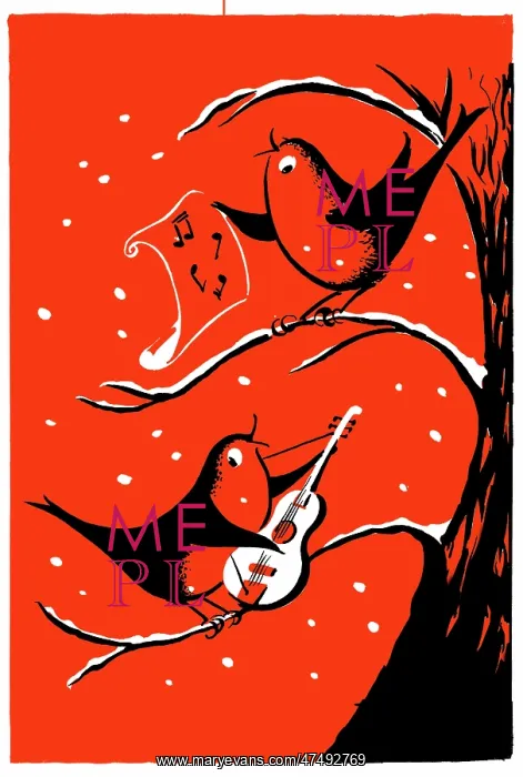 : Two robins playing guitar and singing : Two robins playing guitar and singing