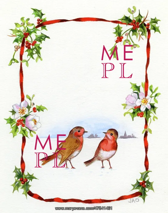 : Robins, Red Ribbon and Holly : Robins, Red Ribbon and Holly