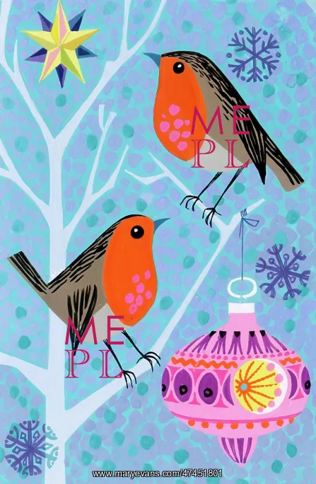  : Two Robins with Star and Christmas Tree Bauble