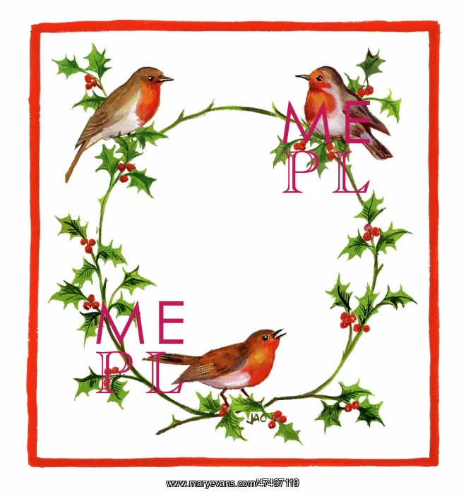  : Robins on a wreath of holly
