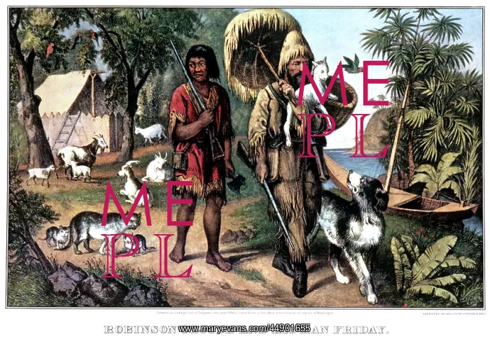 : Robinson Crusoe and His Man Friday - Currier and Ives Lithog : Robinson Crusoe and His Man Friday - Currier and Ives Lithog