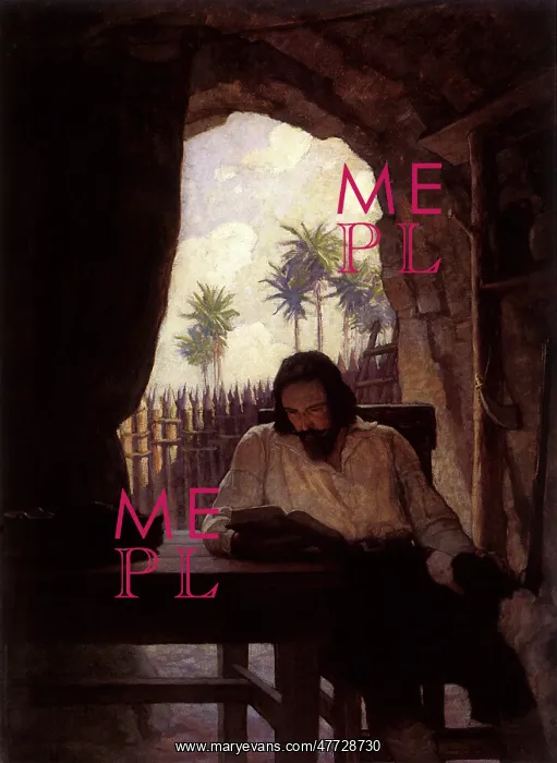 : Robinson Crusoe reading from the Bible : Robinson Crusoe reading from the Bible