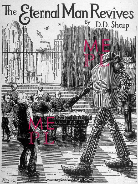 : Robot shocks a group of men : Robot shocks a group of men