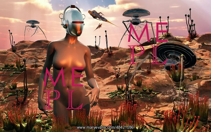 : Robots harvesting plants on a distant alien world : Robots harvesting plants on a distant alien world