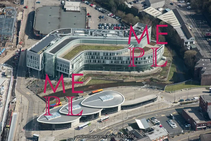 : Rochdale Interchange and Number One Riverside, bus station, central library : Rochdale Interchange and Number One Riverside, bus station, central library