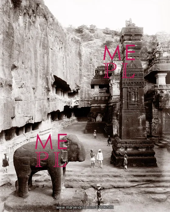 : Rock cut elephant, Ellora caves, India : Rock cut elephant, Ellora caves, India
