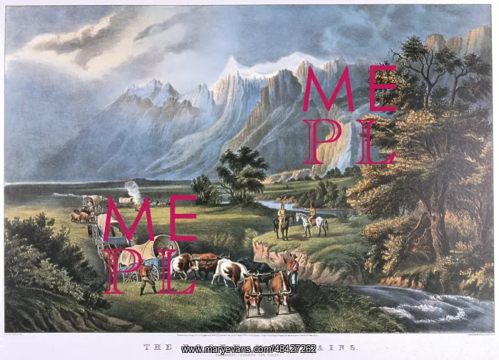 : The Rocky Mountains. Emigrants in covered wagons : The Rocky Mountains. Emigrants in covered wagons