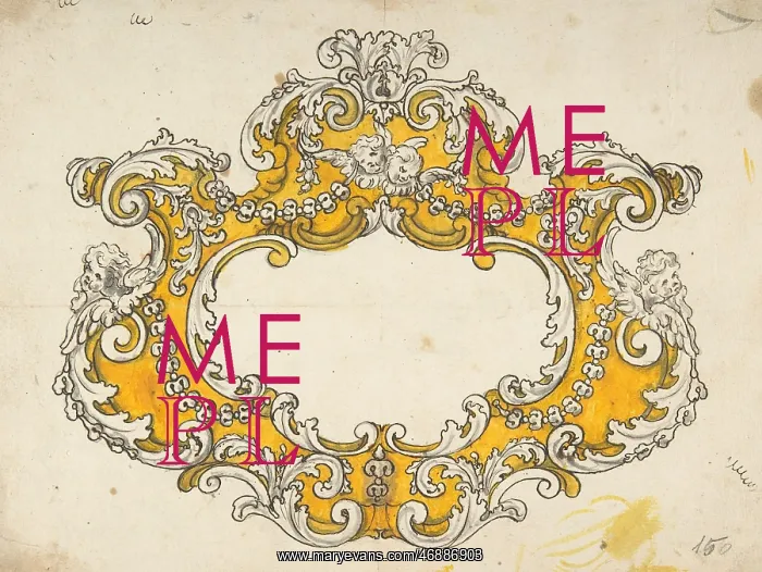 : Rococo Cartouche with Cherubs, 18th century, Ink : Rococo Cartouche with Cherubs, 18th century, Ink