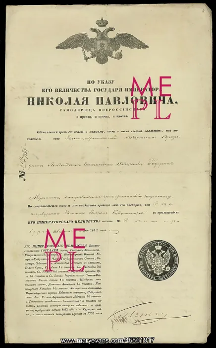 : Roderick Murchison's travel permit for Russia : Roderick Murchison's travel permit for Russia