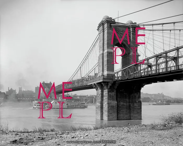 : The Roebling suspension bridge and paddle steamer : The Roebling suspension bridge and paddle steamer