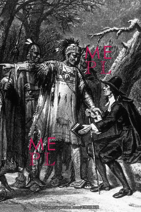 : Roger Williams (right) being sheltered by ? : Roger Williams (right) being sheltered by ?