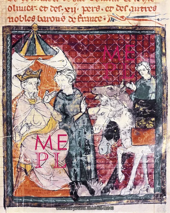 : Roland says goodbye to Charlemagne. Scene from : Roland says goodbye to Charlemagne. Scene from