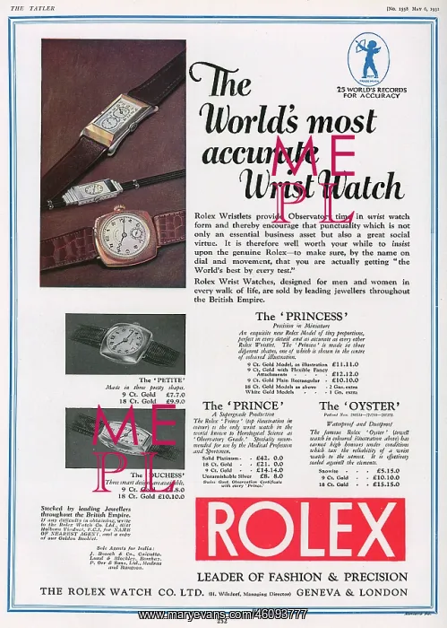 : Rolex wrist watch advertisement, 1931 : Rolex wrist watch advertisement, 1931