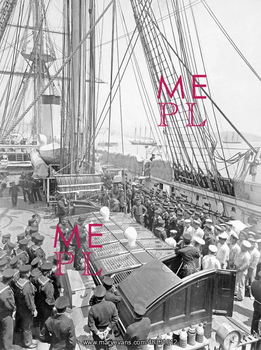: Roll call on board a Japanese warship, 1903 : Roll call on board a Japanese warship, 1903