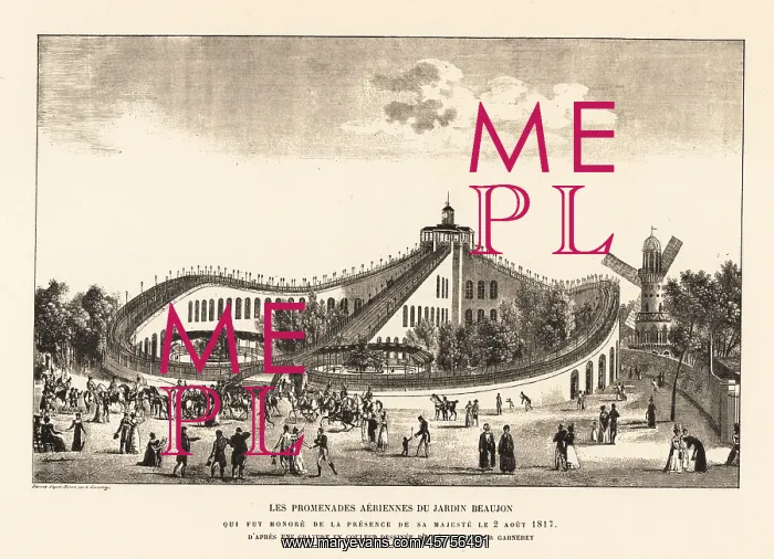 : Roller coasters in the Beaujon Gardens, Paris, 1817 : Roller coasters in the Beaujon Gardens, Paris, 1817