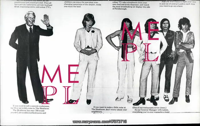: The Rolling Stones and Edward Heath in hotel advert : The Rolling Stones and Edward Heath in hotel advert