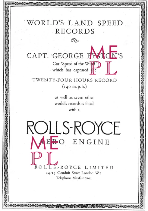 : Rolls Royce Aero Engines - Capt George Eyston : Rolls Royce Aero Engines - Capt George Eyston