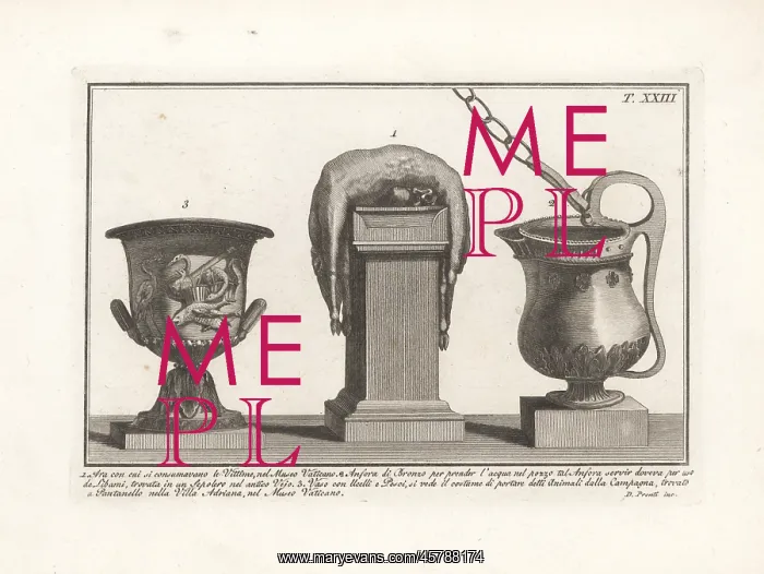 : Roman altar, amphora with chain and vase : Roman altar, amphora with chain and vase