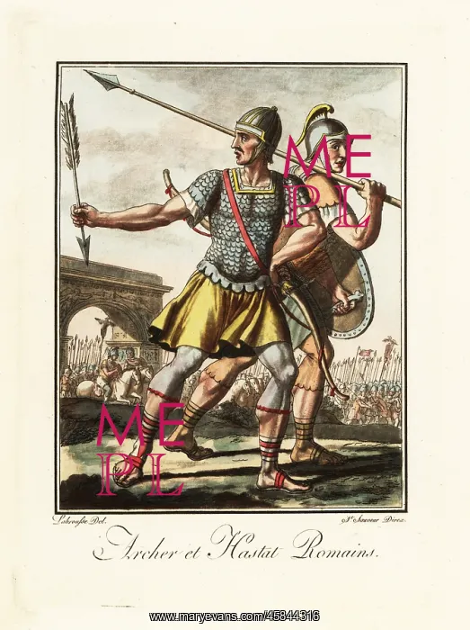 : Roman archer and spearman, ancient Rome : Roman archer and spearman, ancient Rome