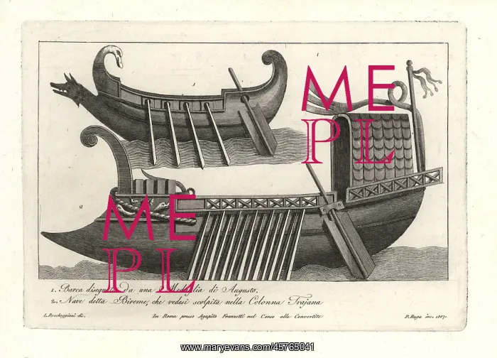 : Roman bireme and boat : Roman bireme and boat