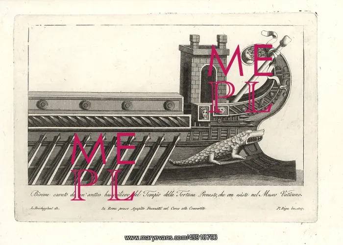 : Roman bireme with crocodile on the stern : Roman bireme with crocodile on the stern