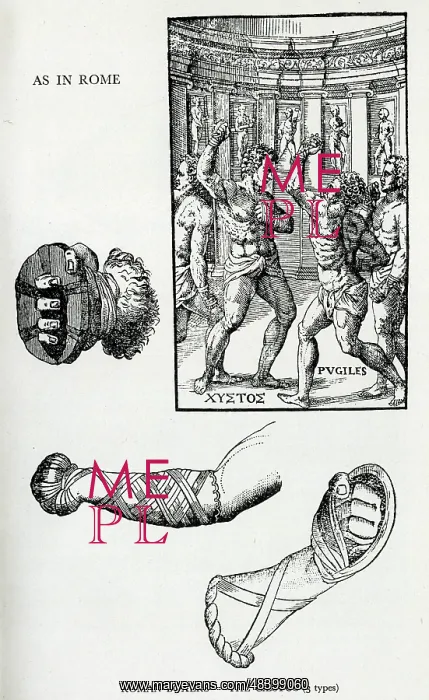  : Roman boxing scene and three types of Cestus