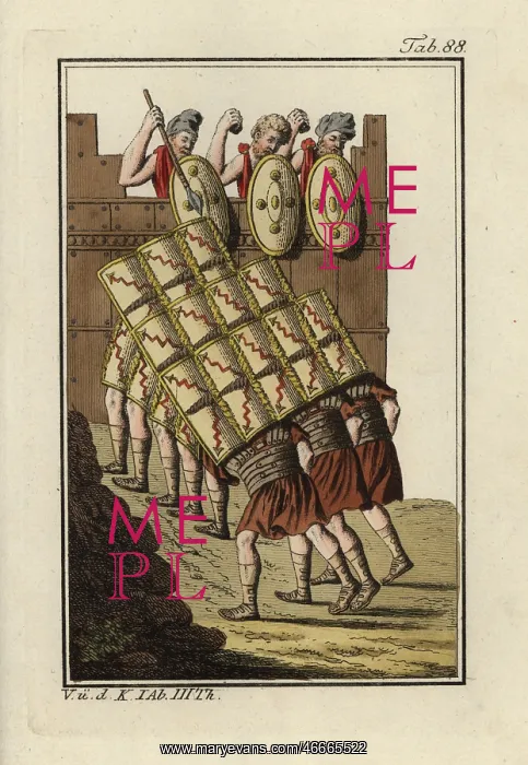 : Roman legionaries attacking a fort in the testudo : Roman legionaries attacking a fort in the testudo