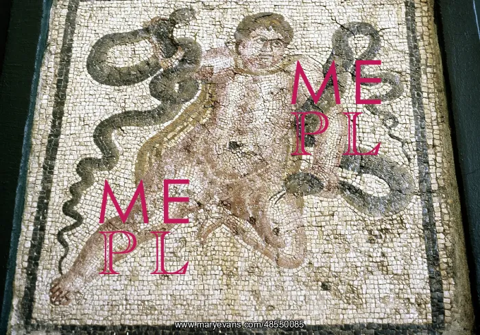 : Roman mosaic. Child Heracles with snakes. Antioquia. Turkey : Roman mosaic. Child Heracles with snakes. Antioquia. Turkey