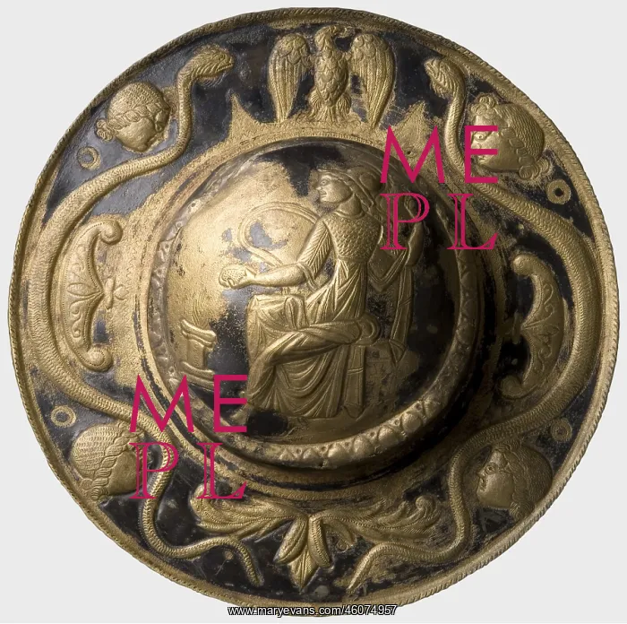 : A Roman parade shield umbo displaying Minerva, 3rd century : A Roman parade shield umbo displaying Minerva, 3rd century