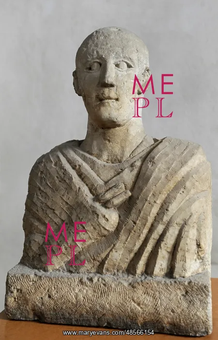 : Roman Period. Funerary bust of a man. Limestone. Samaria. Is : Roman Period. Funerary bust of a man. Limestone. Samaria. Is