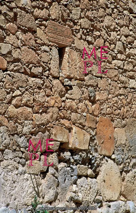 : Roman remains in the facade of a house. Spain : Roman remains in the facade of a house. Spain