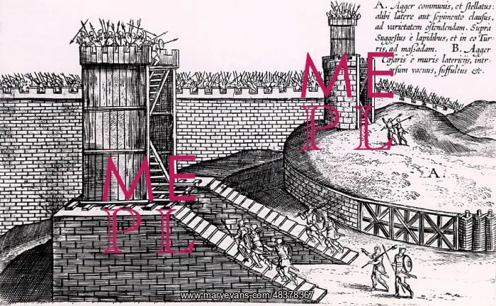 : Roman siege towers positioned to give attackers : Roman siege towers positioned to give attackers
