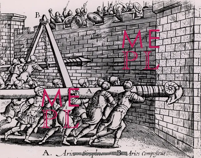 : Roman soldiers using two forms of battering ram : Roman soldiers using two forms of battering ram