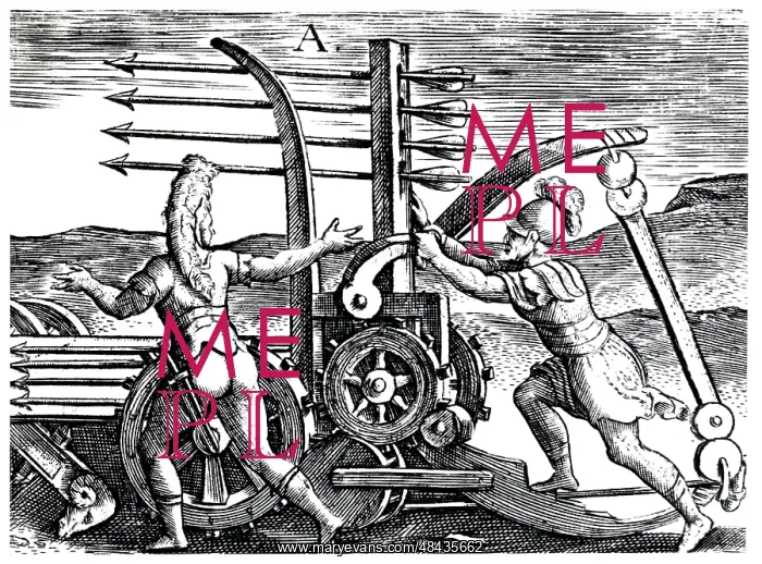 : Roman soldiers using a war engine firing multiple : Roman soldiers using a war engine firing multiple