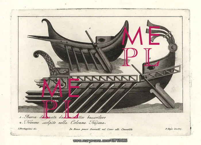 : Roman trireme and boat : Roman trireme and boat