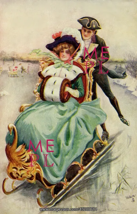 : Romantic couple with an ice carriage : Romantic couple with an ice carriage