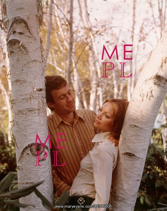 : Romantic Couple Leaning on Birch Tree Trunk Autumn : Romantic Couple Leaning on Birch Tree Trunk Autumn