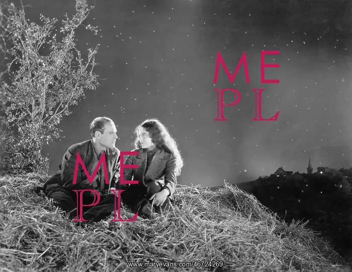 : Romantic couple sitting on a stack of hay under the stars : Romantic couple sitting on a stack of hay under the stars