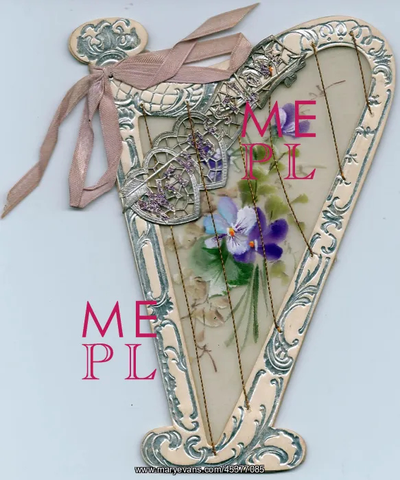 : Romantic greetings card in the shape of a harp : Romantic greetings card in the shape of a harp