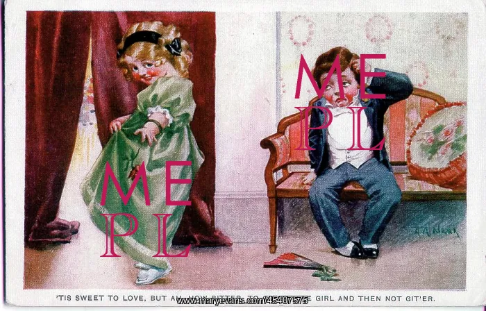 : Romantic postcard, Girl rejects boy : Romantic postcard, Girl rejects boy